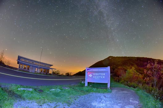 The Craggy Pinnacle visitors center at night