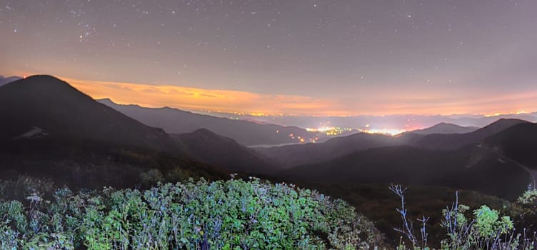 View of the Appalachians from Craggy Pinnacle near the Blue Ridge Parkway North Carolina at night
