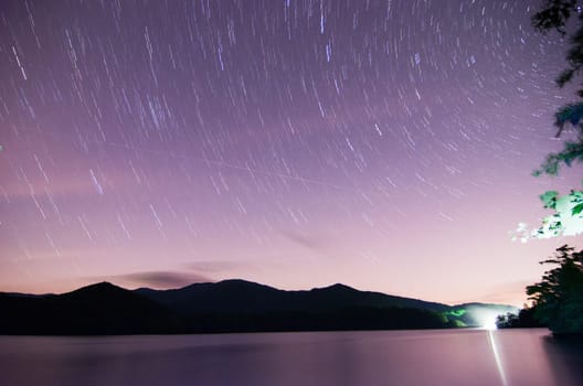 outer space over lake santeetlah in great smoky mountains in summer