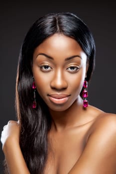 Black beautiful woman with long dark hair