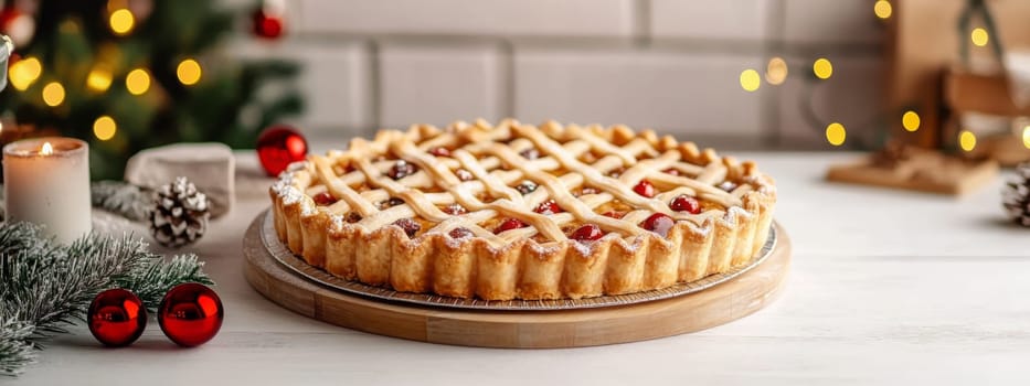 New Year's pie on a white table, Generative AI, food