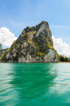 Beautiful island surrounded by water, Natural attractions at Ratchapapha dam in Khao Sok National Park, Surat Thani province, Guilin of Thailand.