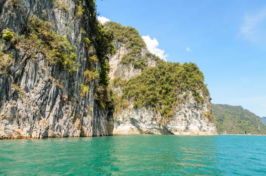 Beautiful island surrounded by water, Natural attractions at Ratchapapha dam in Khao Sok National Park, Surat Thani province, Guilin of Thailand.