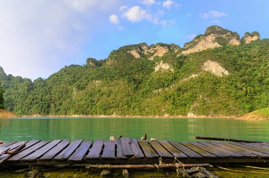 Beautiful mountains and river after rain in Ratchaprapha Dam at Khao Sok National Park, Surat Thani Province, Thailand.