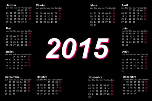 European french 2015 year calendar with week starting from monday