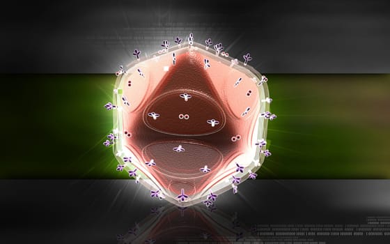 Digital illustration of HIV in colour background