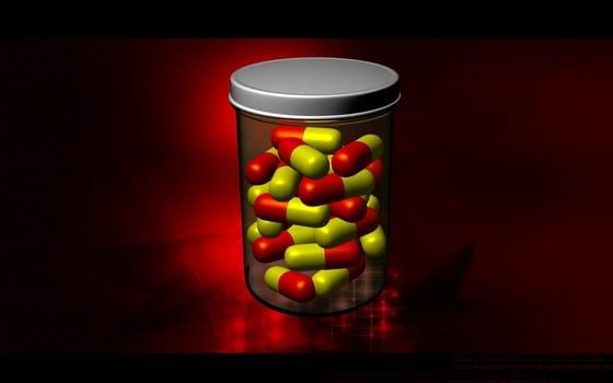 Digital illustration of capsule bottle in colour background