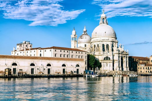 Gondola on Canal Grande with Basilica di Santa Maria della Salute in the background, Venice, Italy