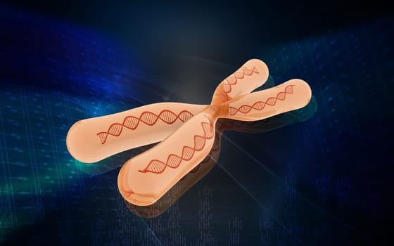 Digital illustration of chromosome in colour background