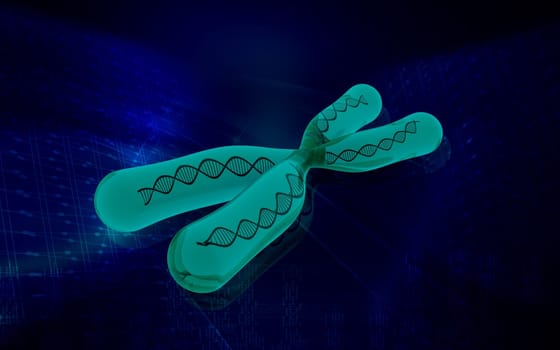 Digital illustration of chromosome in colour background
