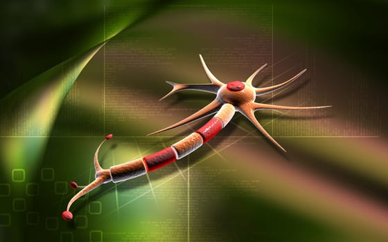 Digital illustration of neuron in colour background