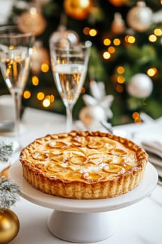 New Year's pie on a white table, Generative AI, food