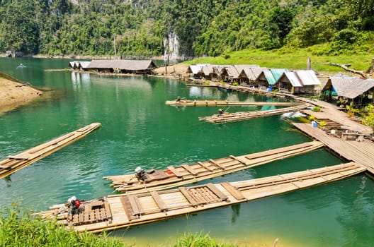 Motor raft wharf in Ratchaprapha Dam at Khao Sok National Park, Surat Thani, Thailand