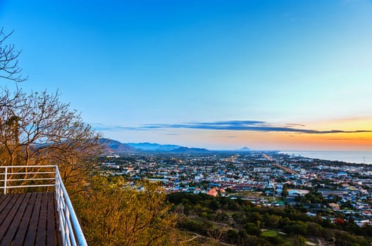 View point Hua Hin city at sunrise beautiful scenery town seaside in Prachuap Khiri Khan Province of Thailand.