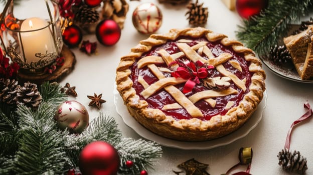 New Year's pie on a white table, Generative AI, food
