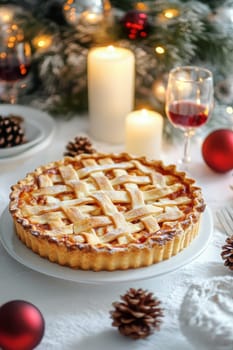 New Year's pie on a white table, Generative AI, food