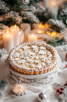 New Year's pie on a white table, Generative AI, food