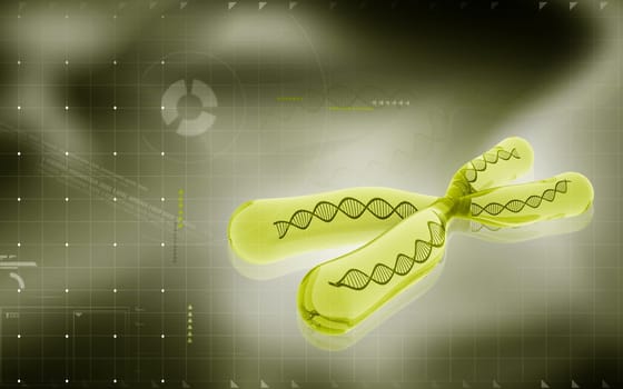 Digital illustration of chromosome in colour background