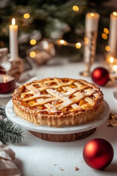 New Year's pie on a white table, Generative AI, food