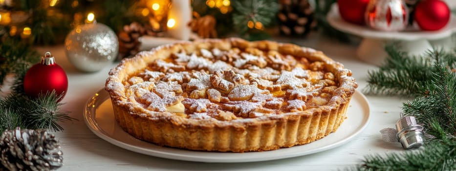 New Year's pie on a white table, Generative AI, food
