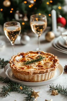 New Year's pie on a white table, Generative AI, food