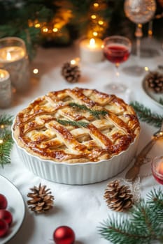 New Year's pie on a white table, Generative AI, food