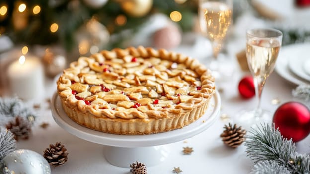 New Year's pie on a white table, Generative AI, food