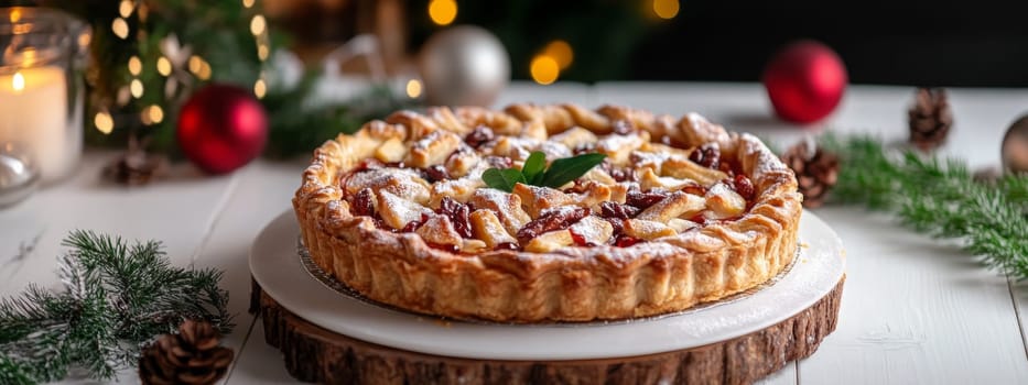 New Year's pie on a white table, Generative AI, food