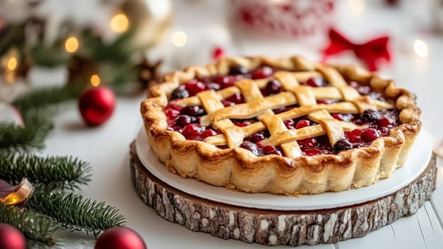 New Year's pie on a white table, Generative AI, food
