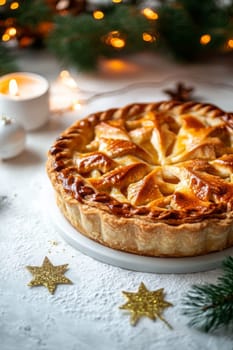 New Year's pie on a white table, Generative AI, food