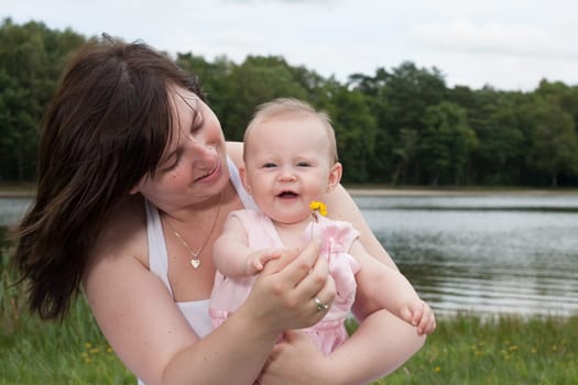 Mother and her daughter are having a nice time