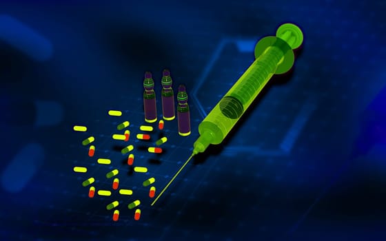 Digital illustration of syringe in colour background