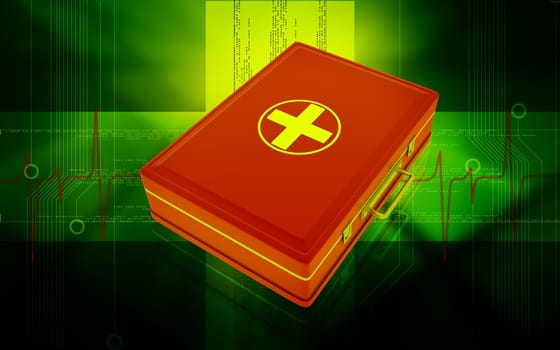 Digital illustration of First aid box in colour background