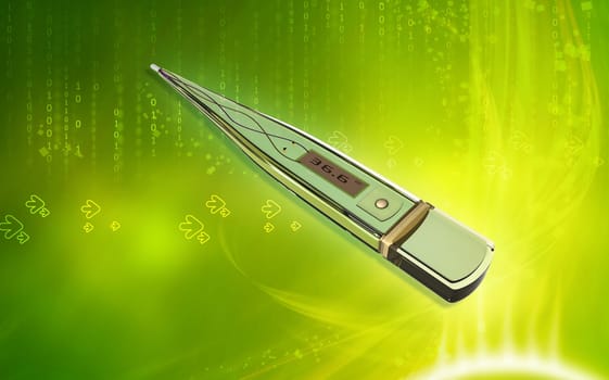 Digital illustration of thermometer in colour background