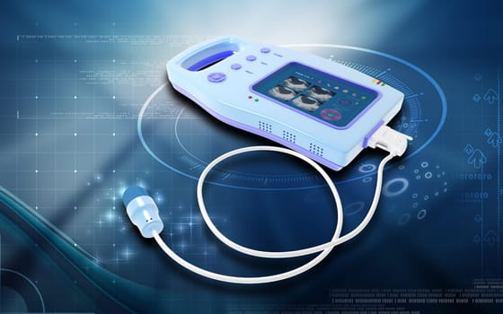 Digital illustration of palm bladder scanner in colour background