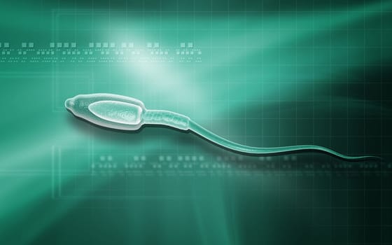 Digital illustration of sperm in colour background