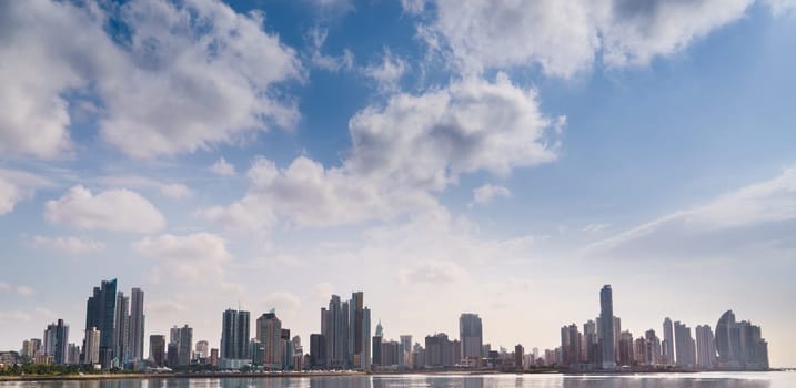 Tourist attractions and destination scenics. Panoramic view of Panama City skyline and sea