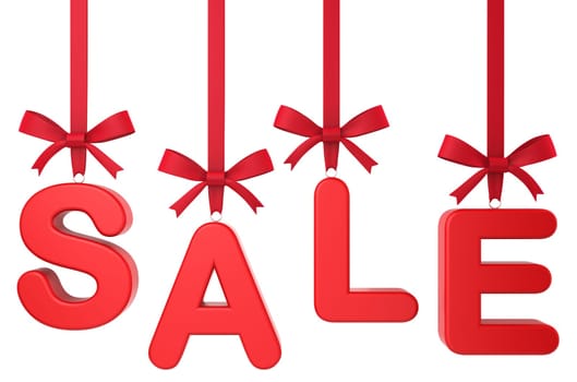 Christmas sale concept. Letters on nice bow. 3d illustration on white background