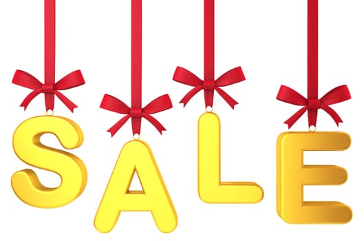 Christmas sale concept. Letters on nice bow. 3d illustration on white background