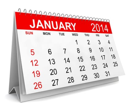 2014 Calendar. Week starts with sunday. 3d illustration on white background
