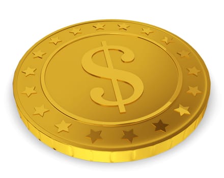 Golden coin. 3d illustration on white background