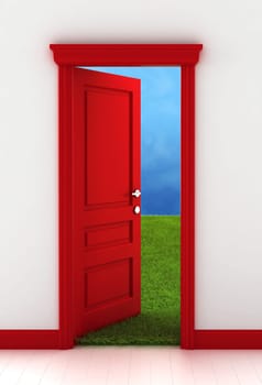 Red door. 3d illustration on white background