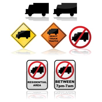 Icon set showing different signs with instructions for trucks