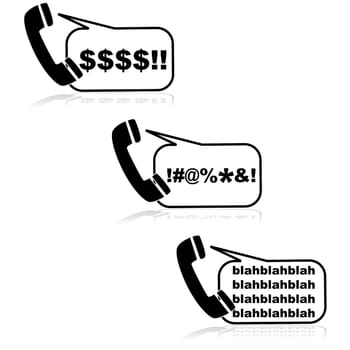 Concept illustration showing a telephone receiver with unwanted messages coming out of the earpiece