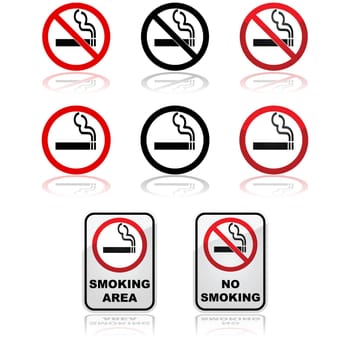 Icon set showing traffic signs for smoking and non-smoking areas