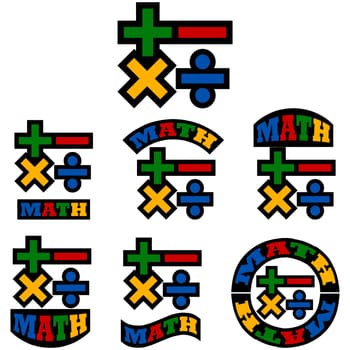 Icon set showing math symbols combined with different variations of the word math