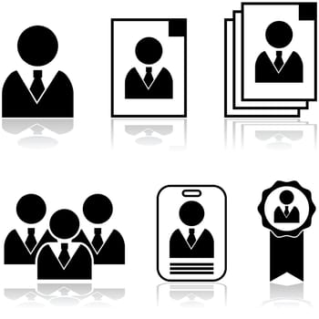 Icon set showing different stages in the selection and hiring of new employee