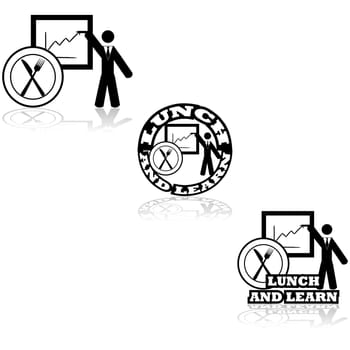 Concept illustration set showing a business meeting paired with a restaurant icon