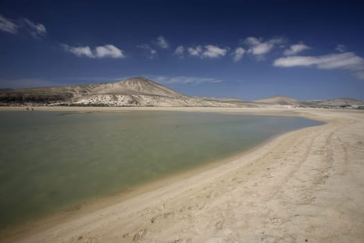 the Playa de Satovento de Jandia on the south of the Island Fuerteventura on the Canary island of Spain in the Atlantic Ocean.