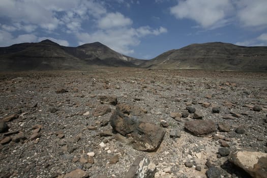 the Landscape of the Jandia Natural Parc on the south of the Island Fuerteventura on the Canary island of Spain in the Atlantic Ocean.